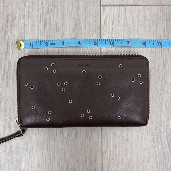 All Saints Womens Grommet Zip Wallet Clutch Leather Dark Brown One Size - Picture 6 of 7
